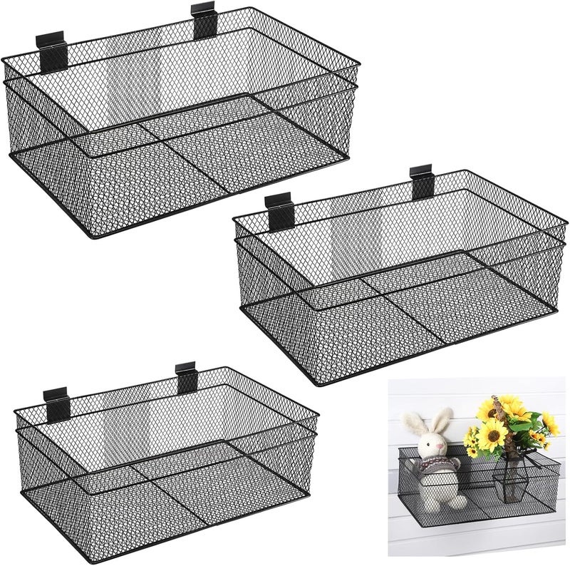 BSTKEY Slatwall Basket Set of 3, Metal Ventilated Hanging Wire Baskets, Retail Display for Slatwall Panel Garage Storage and Organization (3 Size, Black) - Image 1
